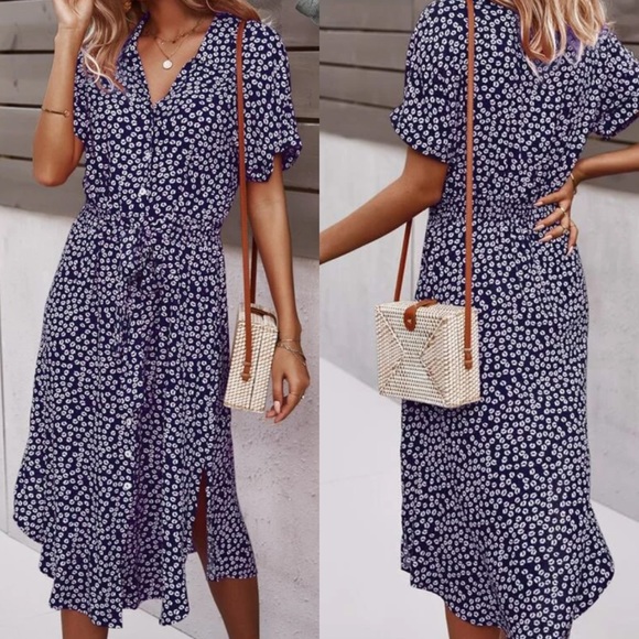 Boho floral print belted dress - Picture 2 of 5